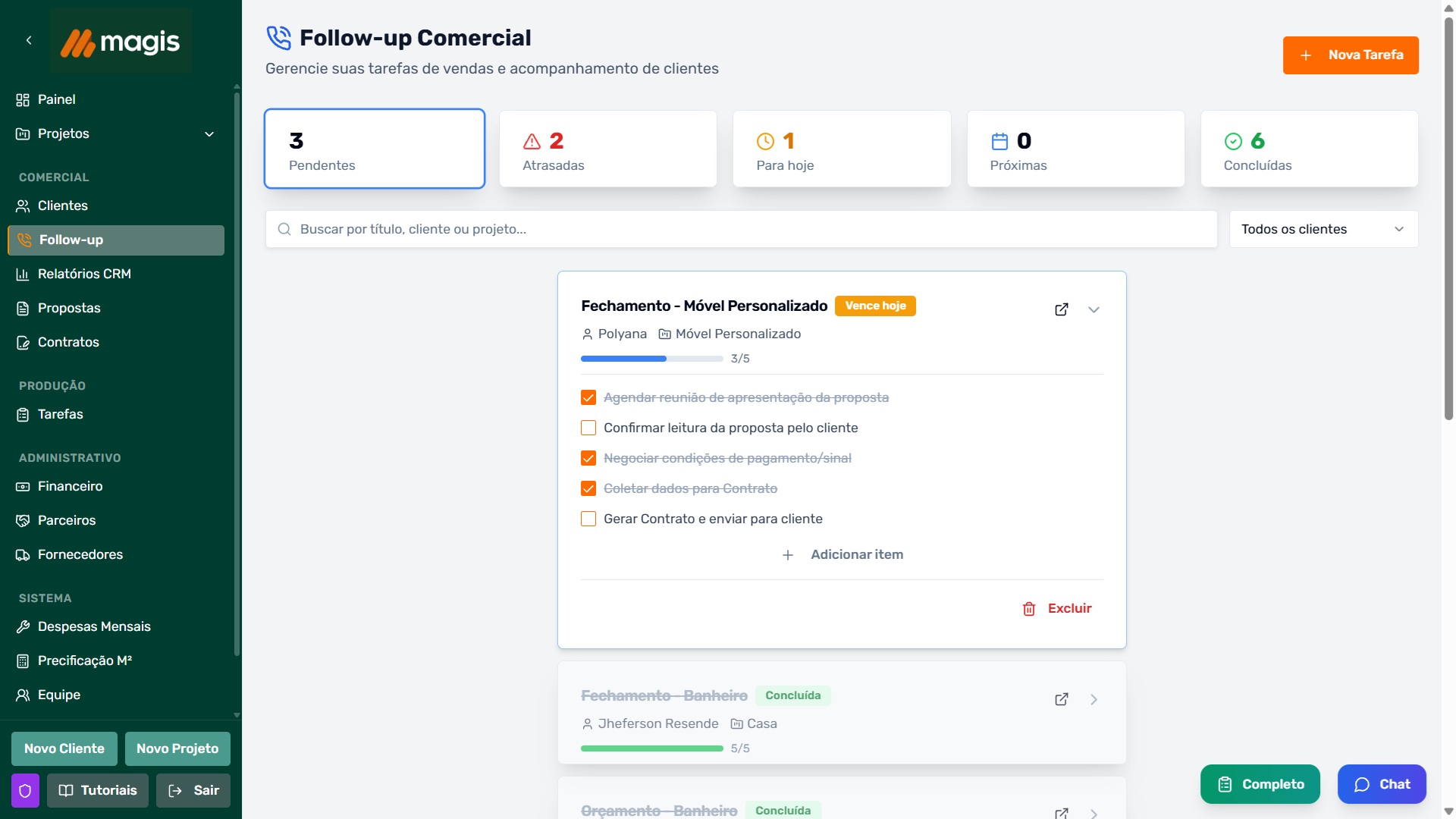 Página de Follow-up