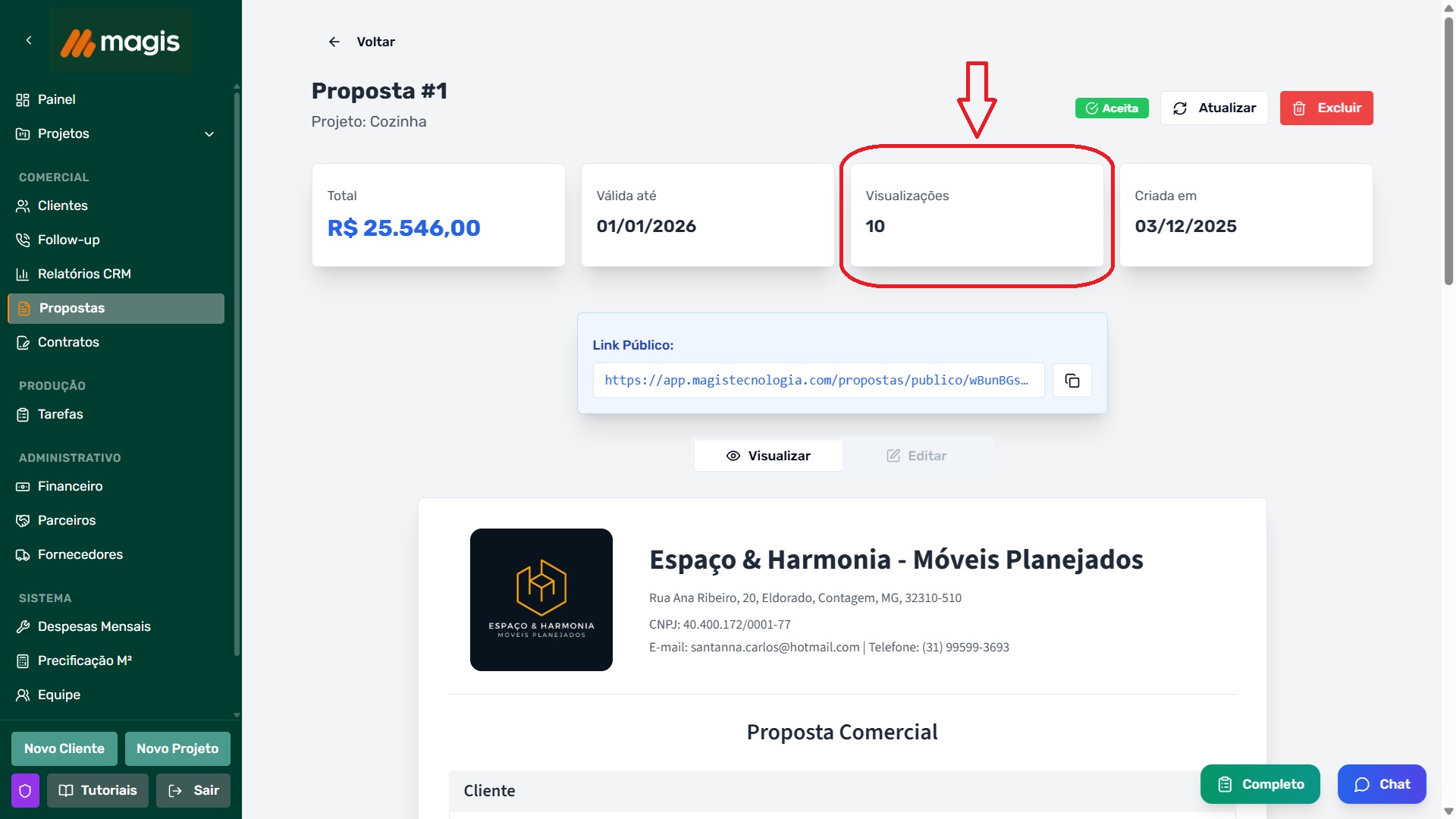 Visualizações da Proposta